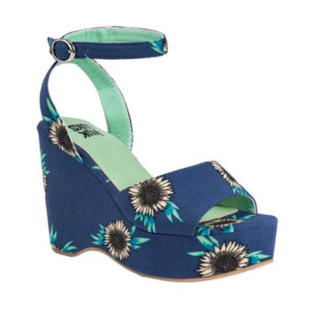 Muk Luks ‘Elodie’ Ankle Strap Sunflower Print Textile Platform Wedges